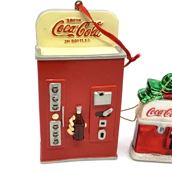 3 Coca-Cola Coke Vending Machine Ornaments Vintage Glitter Porcelain Metal Vtg - Picture 2 of 11